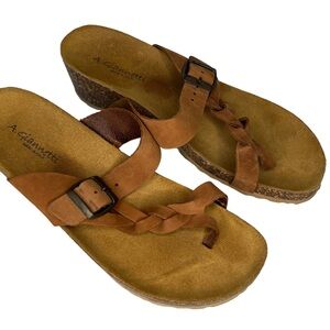 A. Giannetti Leather Beige Comfortable Sandals Shoes 9 Made in Italy